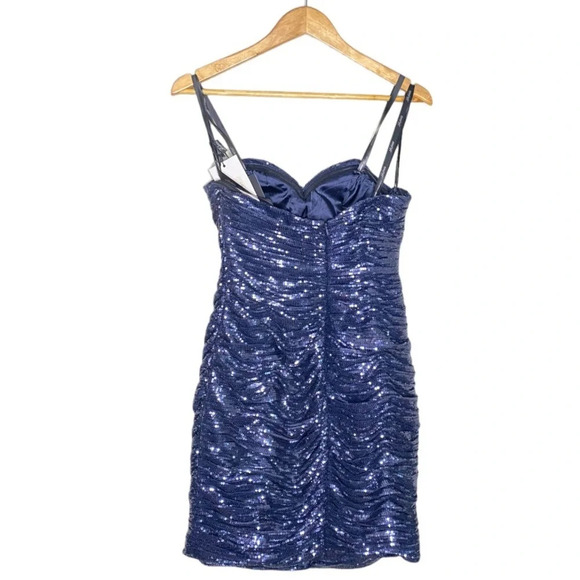 ✨NWT La Femme Slate Blue Sequin Strapless Cocktail Party Mini Dress Size 4 - Picture 11 of 12